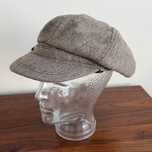 Vintage Black Rivet Men's Brown Herringbone Flat Cap